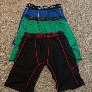 3/$9 Compression Shorts Bundle of 3 - Black/Red, Green, Blue - Size Medium